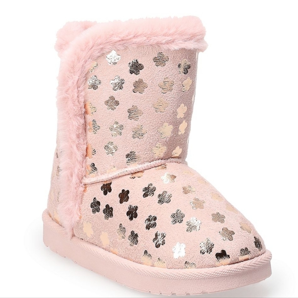 Olivia Miller Flower Fuzzy Boots-PINK